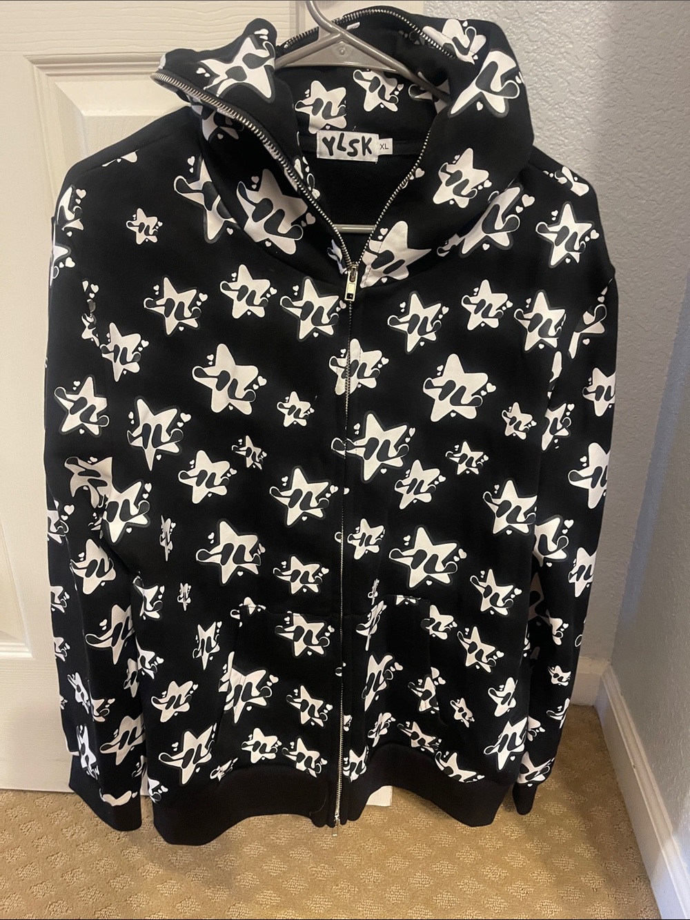 YLSK Black Star Print Zip Hoodie